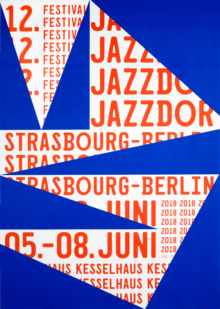 Helmo poster, Jazzdor Festival Berlin 2018, blue triangles | Grafa Gallery